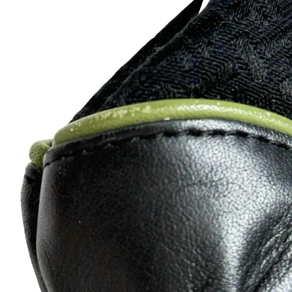 Talbots Leather & Fabric Kiss Lock Mini Clutch Black Green Piping